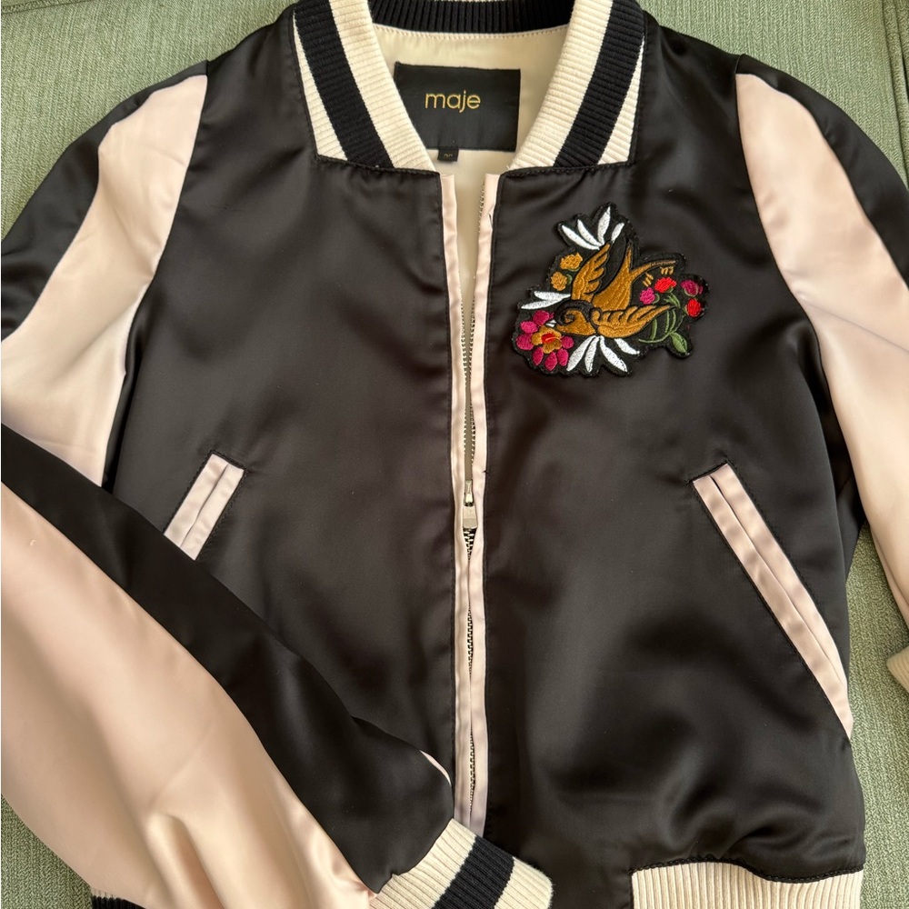 Maje Black and Cream Bomber Jacket